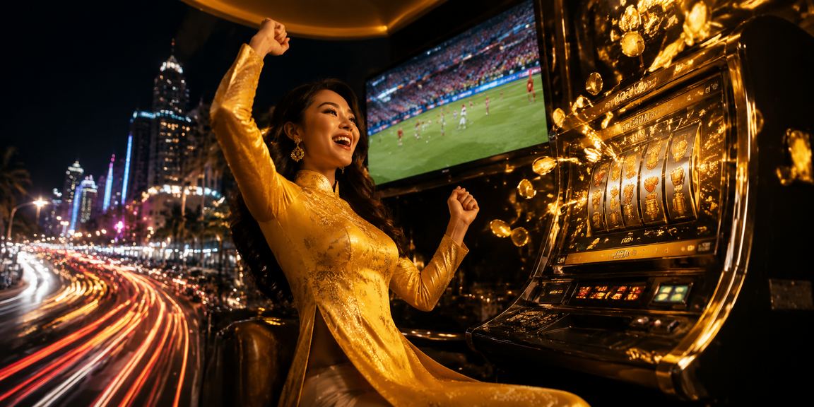 Người chơi tại Đà Nẵng thưởng thức slot game trên điện thoại trong trang phục áo dài